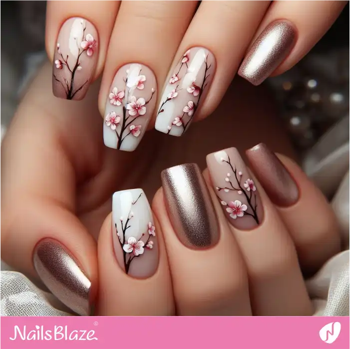 Luxury Cherry Blossom Nails | Spring Nails - NB3868